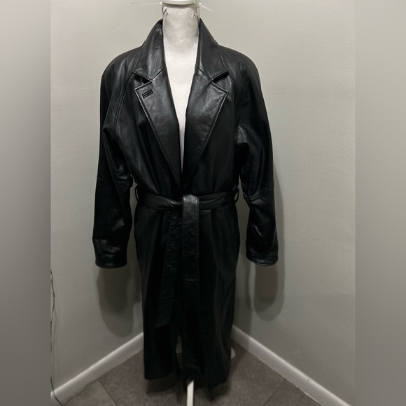 Wilson Other - Vintage Wilson Black Leather Long Trench Jacket